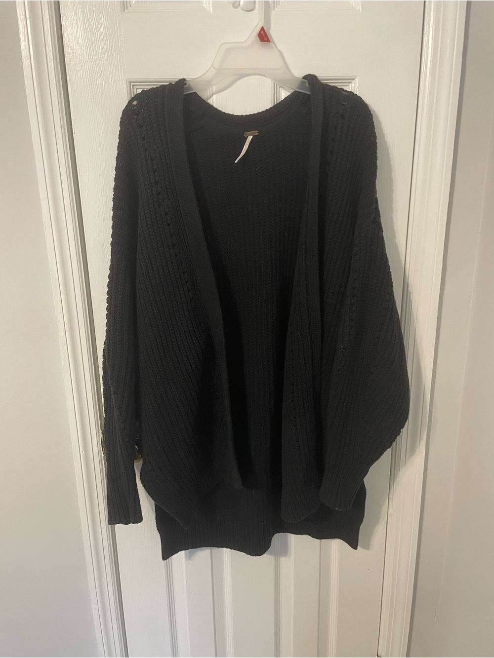 Free People Nightingale Black Open-Front Women's Chunky Knit Cardigan Sz Small